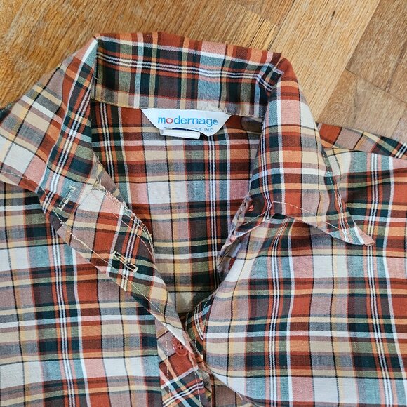 Vintage 70s Green Rust Orange Plaid 3-Piece Set Top Pants Skirt Juniors 5 XXS - Picture 5 of 12